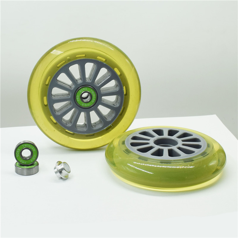 [110mm] Patines de velocidad en línea medio transparente verde 83A rueda de PU duradera para ruedas de scooter con rodamiento de ILQ-9 2 unids/set