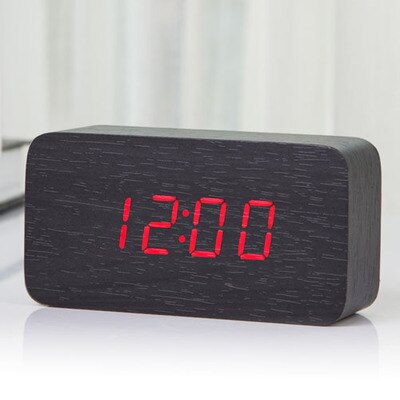 JINSUN Alarm Clocks Wood Bamboo LED Thermometer Digital Voice Table Clock Big Numbers Digital Clock KSW103: black-red