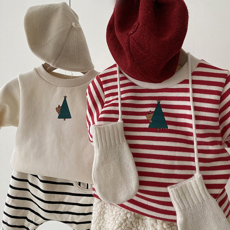 Autumn Winter Fleece Sweater For Baby Boys Warm Christmas Tops Christmas Tree Sweatshirt For Children Baby Girls Clothes