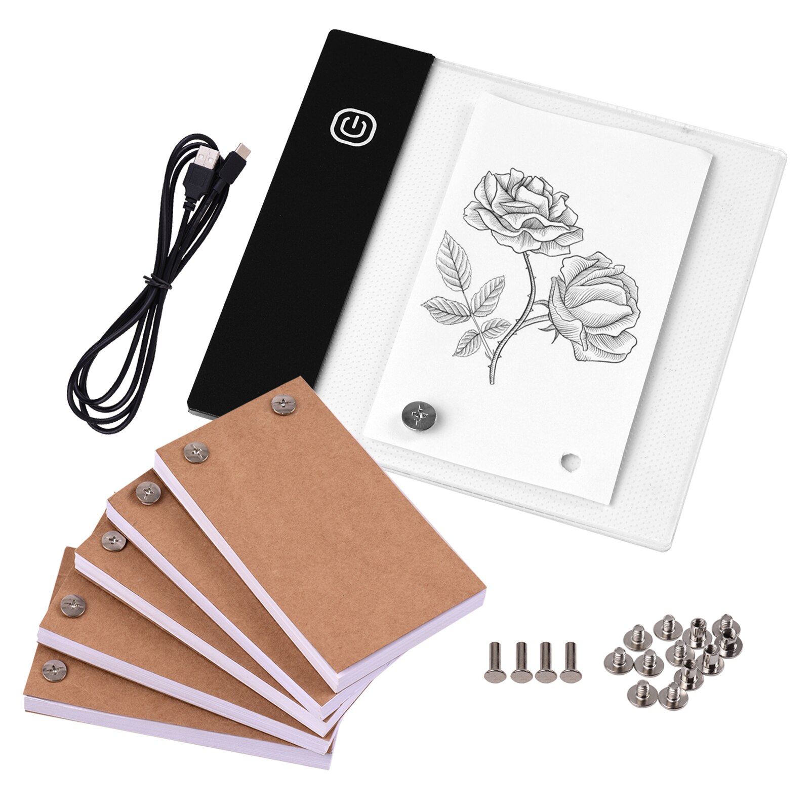 300 ark flip book kit med mini light pad led lightbox tablet med huller flipbook papirskruer til tegning af sporing