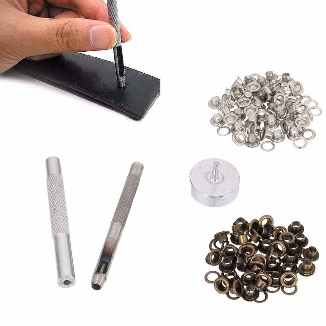 1Set 4Mm Grommet Installatie Setting Tool Kit Set + Leather Perforator + 80 Oogjes