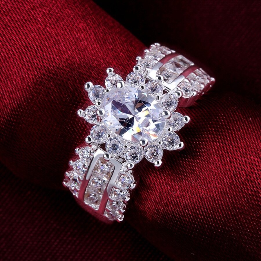Ædel krystal sten kvinder 925 sterling sølv ring temmelig flot bryllup charme smukke sølv farve smykker