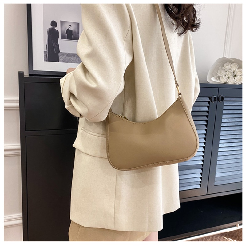 Nuevos bolsos de mano a la para mujer, bolso Retro de Color sólido de cuero PU, bolso de hombro para axila, bolsos informales para mujer, bolso de para mujer