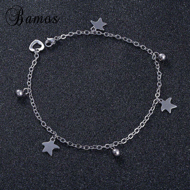 Bamos Simple & Stainless Steel Cute Star Foot Anklets For Women Gold & Silver Color Summer Barefoot Sandal Accessories