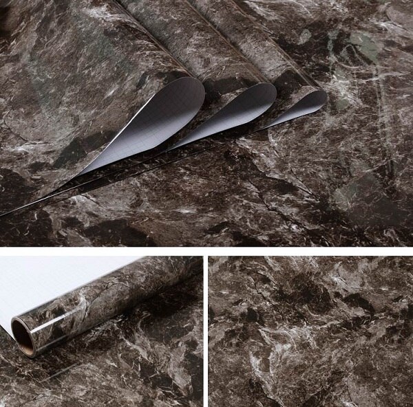 PVC Marble Contact Paper for Countertops Kitchen Cabinet Vinyl Film Removable Self adhesive Wallpaper Home Decor Wall Stickers: Light Black / 60cm x 5m