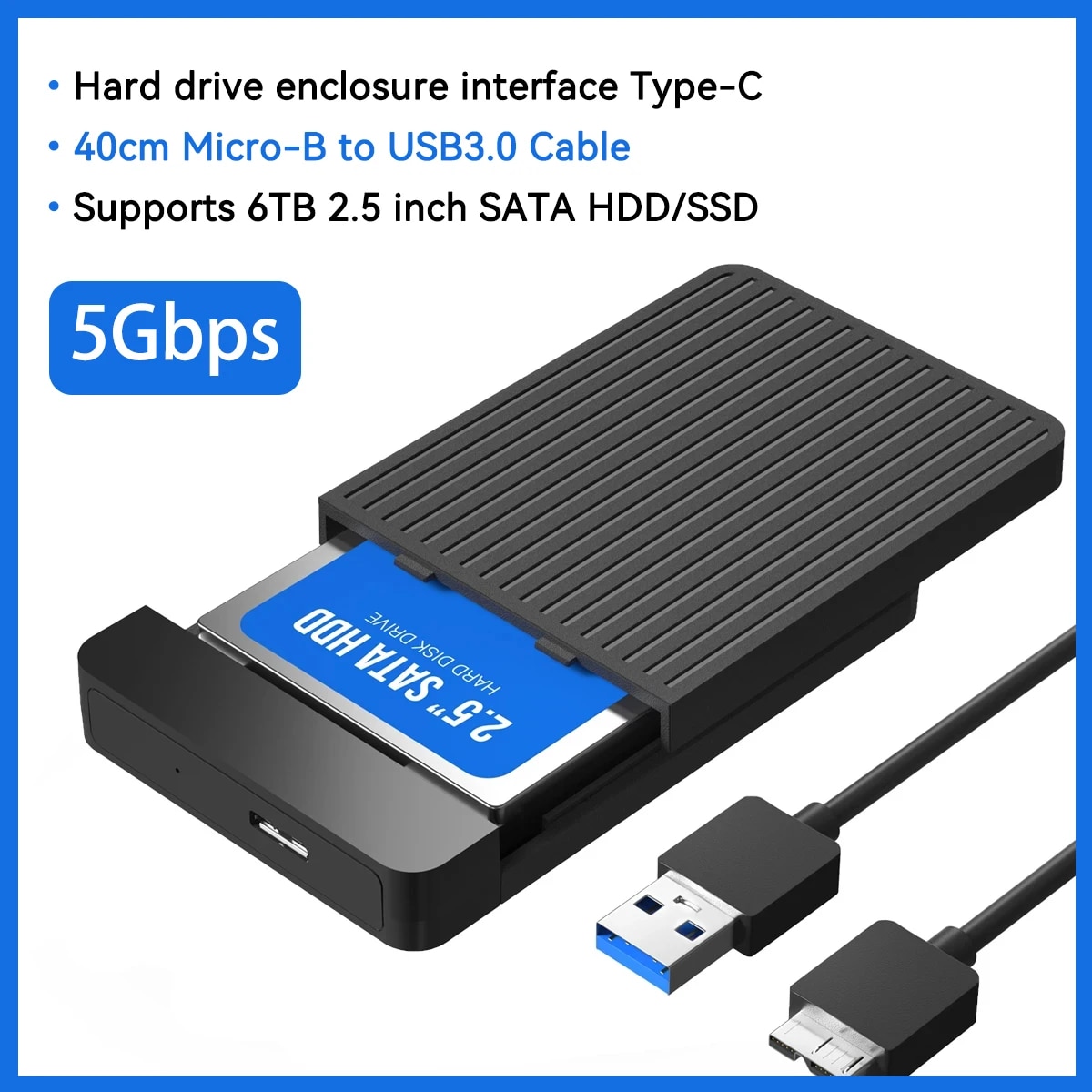 2,5 HDD/SSD-Gehäuse SATA auf USB 3.1/3.0 Adaptergehäuse 6 Gbit/s HD Externe Festplattengehäuse Box für Festplatte HDD Typ USB-C-Gehäuse: Gold