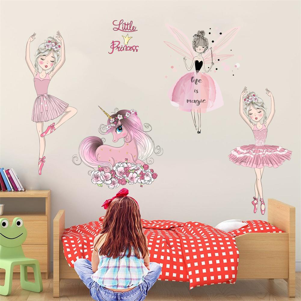 Fairy Princess Unicorn Wall Stickers for Children Kids Rooms Girls Baby Room Bedroom Decoration Nursery Wallpaper Ballet Dancers