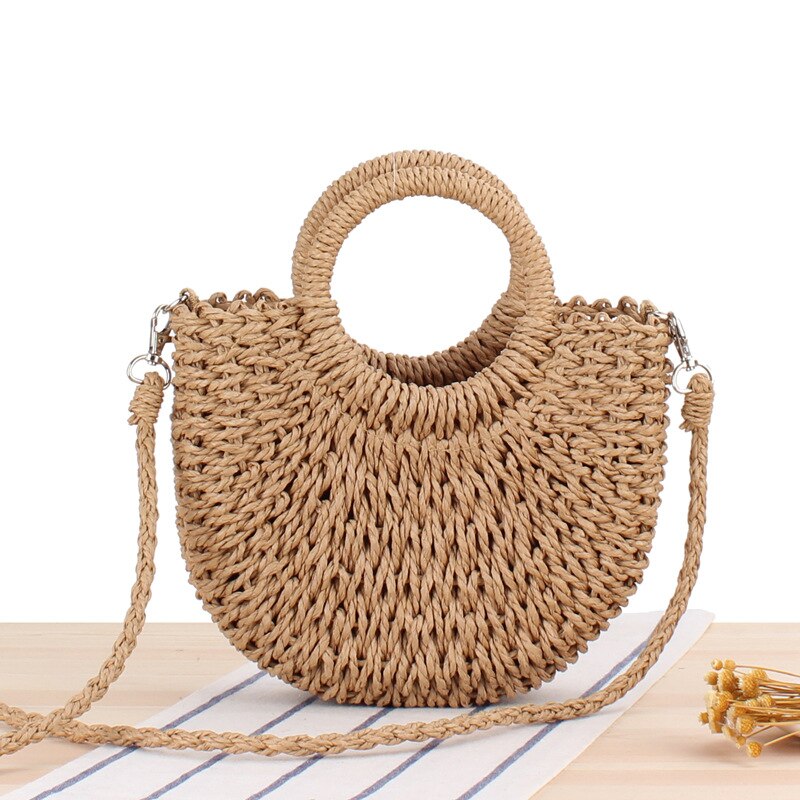 Handgemaakte halfronde rotan gevlochten stro tas zomer dames messenger crossbody tassen meisjes kleine strand handtas erf 4