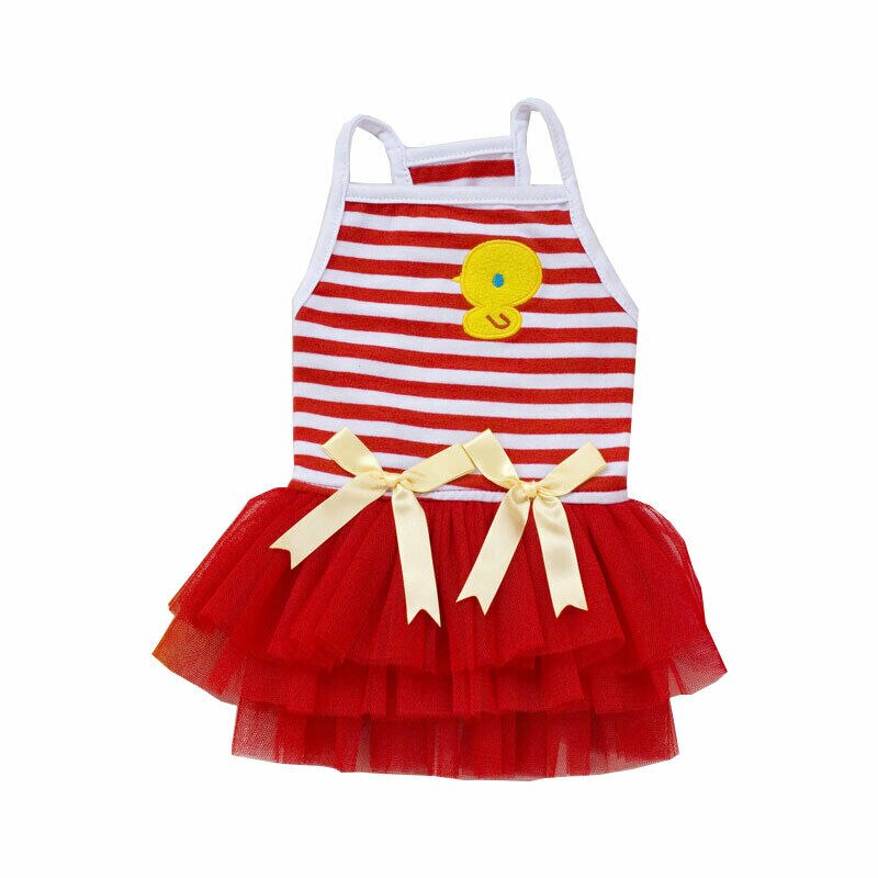 Letnie oddychające psy domowe spódnice Puppy modne koronki łączenie dekoracyjna kokarda mieszana kolor kamizelka w paski spódnice ubrania dla zwierząt: Czerwony / Xl