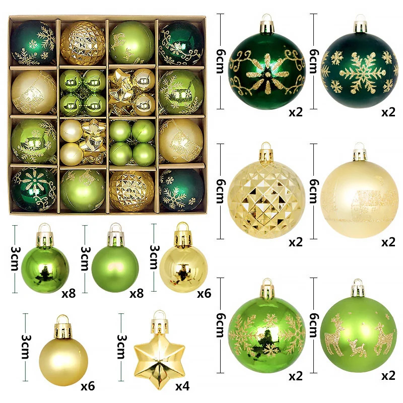 Christmas Tree Decoration 42PCS 6CM Balls Ornaments Set For Xmas Hanging Home Supplies Christmas Year Party: light green