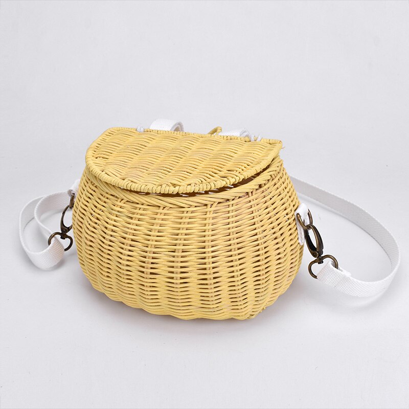 6 couleurs enfants adultes rotin wintage plage paille sac femmes épaule messager bambou panier sac: yellow / S