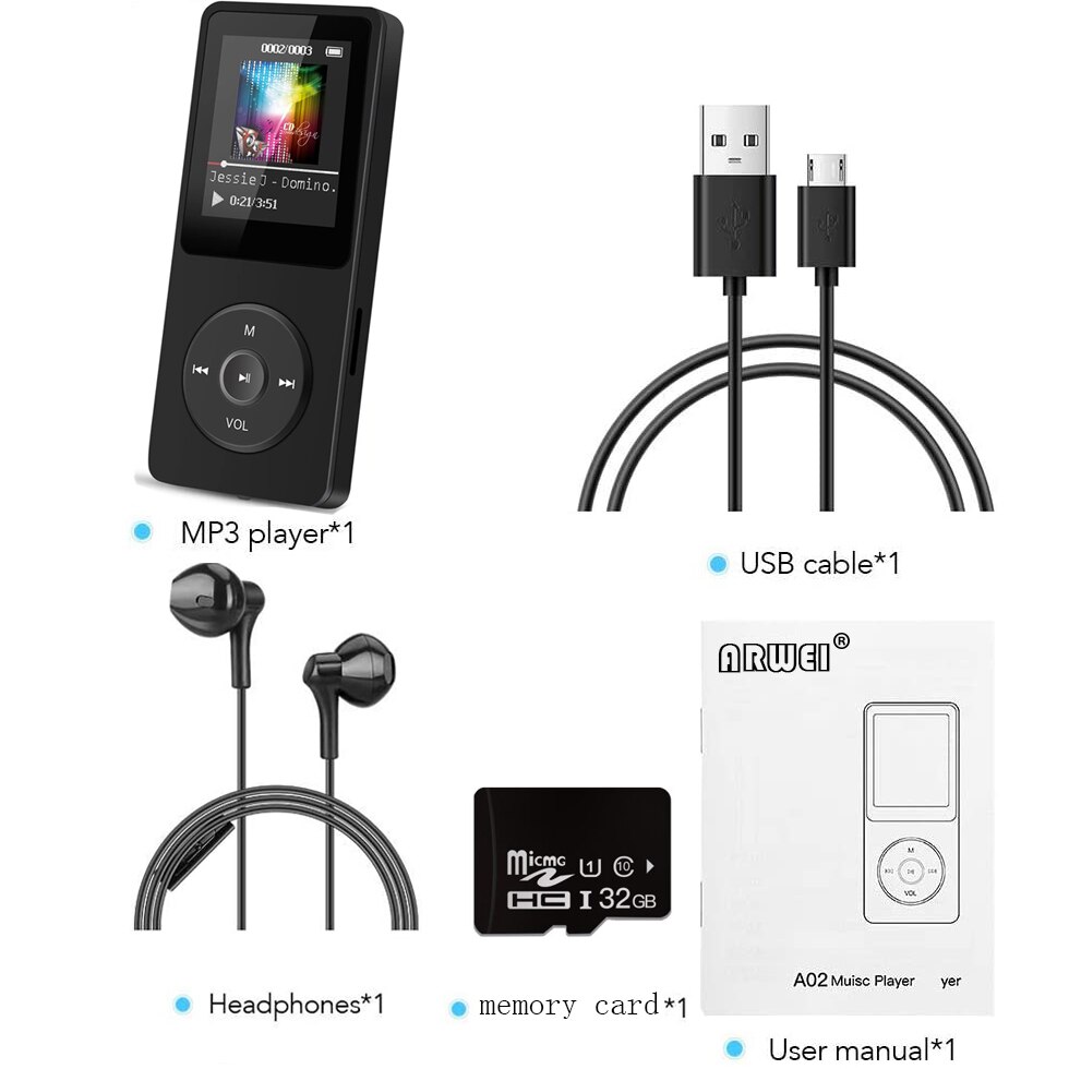 Reproductor de MP3 con altavoz, Mini Walkman portátil de Metal HiFi con radio FM y grabación de fiio, 8GB, 16GB