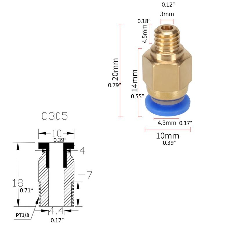 Extrudeuse Bowden pour imprimante 3D, 10 pièces, raccord pneumatique PC4-M10 droit, Push to Connect + 10 pièces PC4-M6 raccord rapide