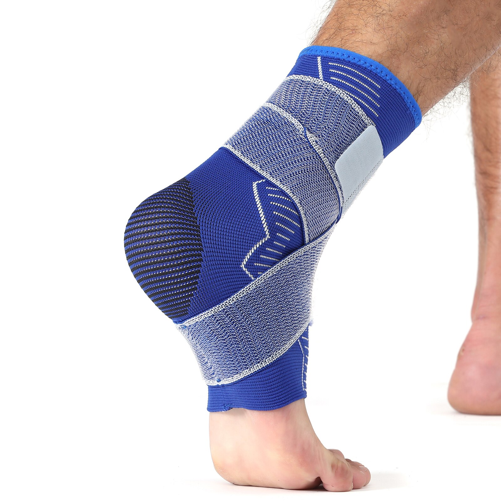 Blauw Breien Compressie Enkel Brace Mouwen, Voet Bescherming Met Anti-Slip Band, voor Sport Fitness, Mannen En Vrouwen