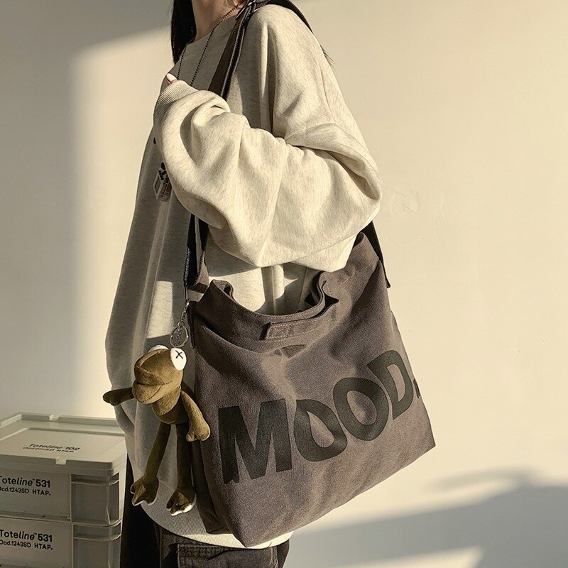 Sac à bandoulière en toile pour femmes, sacoche artistique Vintage, grande sacoche à épaule Harajuku, Hip Hop, grand sac d&#39;école pour étudiante