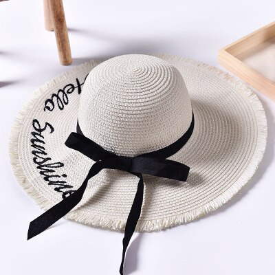 Håndlavet vævning brev sol hatte til kvinder sort bånd snøre op store randen stråhat udendørs strand hat sommer hætter chapeu feminino: 5