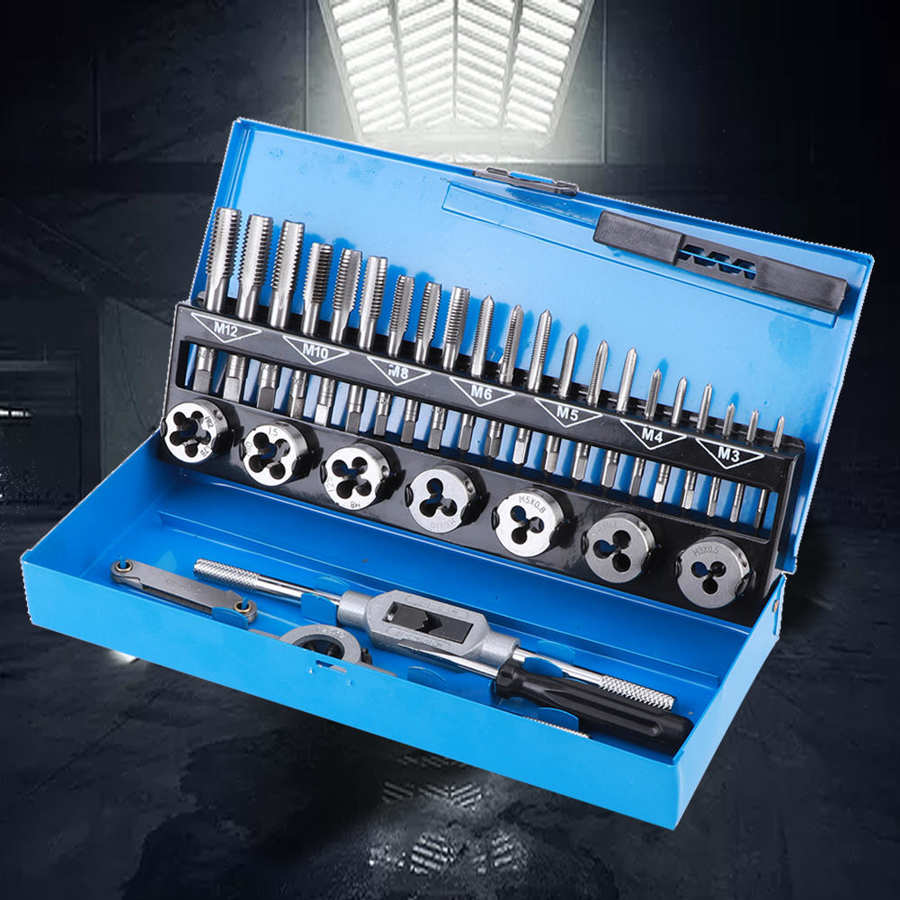 32 Stuks Schroefdraad Tap Sterven Set Hoge Hardheid Rijg Tap Sterven Moersleutel Auto Reparatie Handgereedschap Kit Met Ijzeren Doos