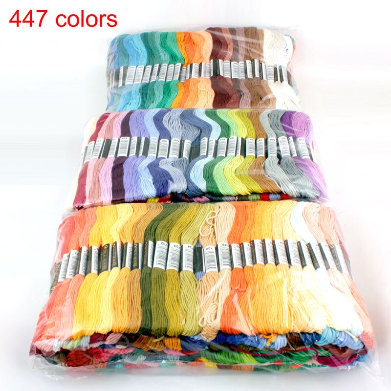 Broderitråd 447 farver broderitråd korsstingssæt premium regnbuebroderi gør-det-selv-tråde håndværk bomuldssynøgle: 8 meter 447 farver