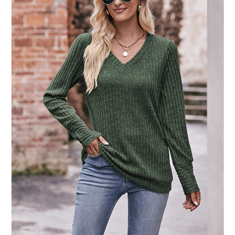 Herfst Winter Losse Casual V-Hals Pullover T-Shirts Dames Mode Eenvoudige Lange Mouw Onderkant Top Vrouwen T-Shirt Dames Kleding
