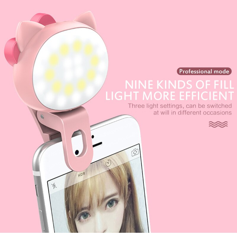 360 ° drehbares led-ringlicht für selfies mit kamera – ideal für live-selfies und als fotoclip.