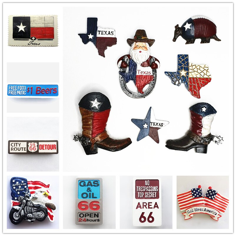 USA Texas Highway 66 Tourist Souvenir Fridge Magnets Decoration Articles Handicraft Magnetic Refrigerator Stickers Collection