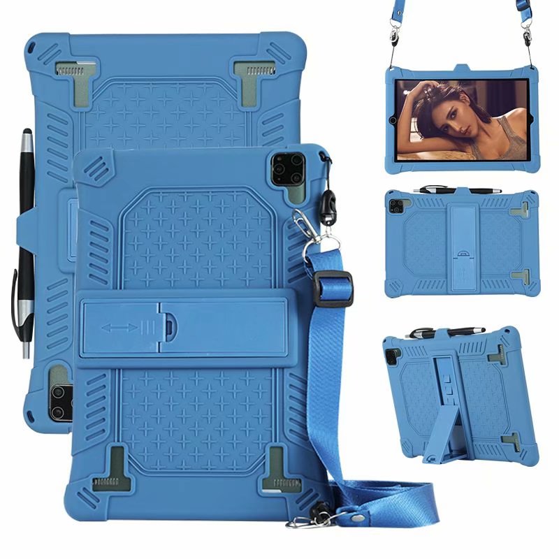 Funda de silicona blanda para tableta PC de 10,1 pulgadas, 25x16cm, 10,1 pulgadas, 3G/4G, Android, a prueba de golpes, bolígrafo y correa: darkblue