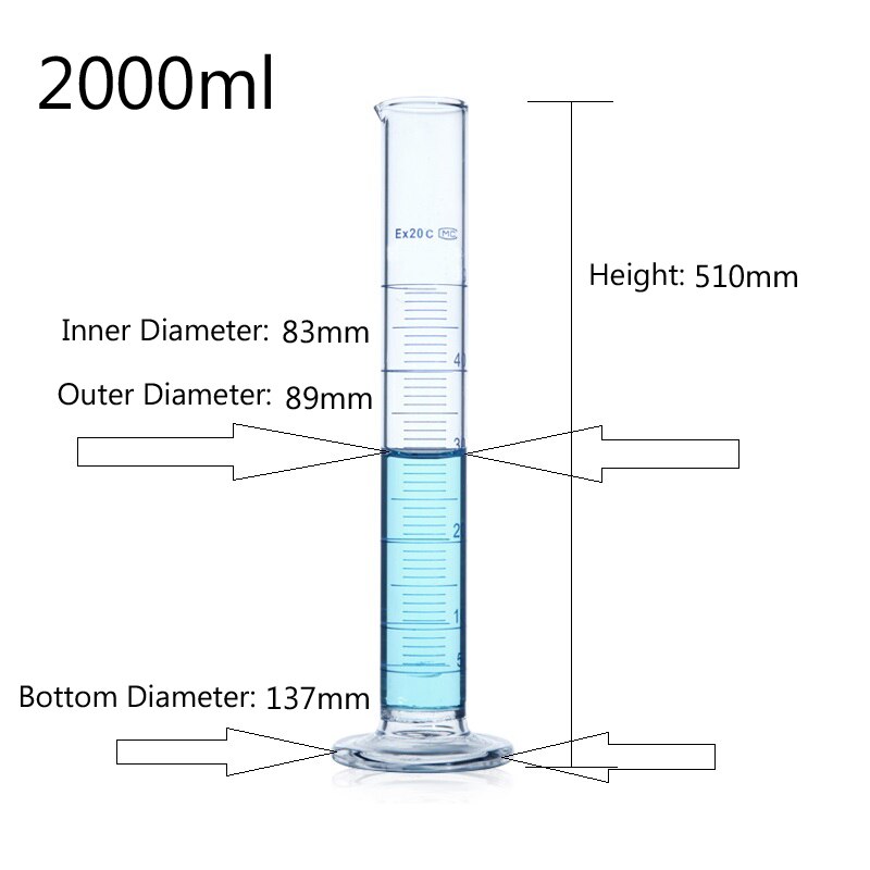 1pc 2000mL Graduated Glass Measuring Cylinder Graduated Cylinder Laboratory Glassware Chemistry Equipment