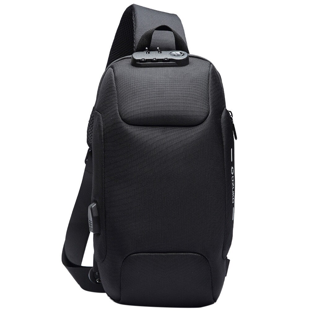 Casual summer OZUKO Multi-function Messenger Bag Anti-theft Waterproof Travel Chest Bag Shoulder Outdoor Bag: BK