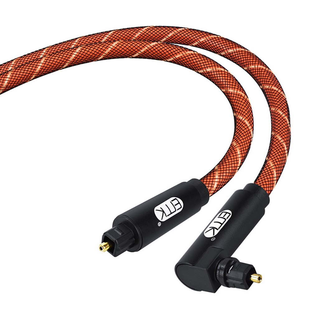 EMK 90-stopniowy cyfrowy optyczny kabel audio 5.1 Kątowy kabel Toslink SPDIF do odtwarzacza Blu-ray Xbox Soundbar Kabel światłowodowy: Czerwony / 2 m