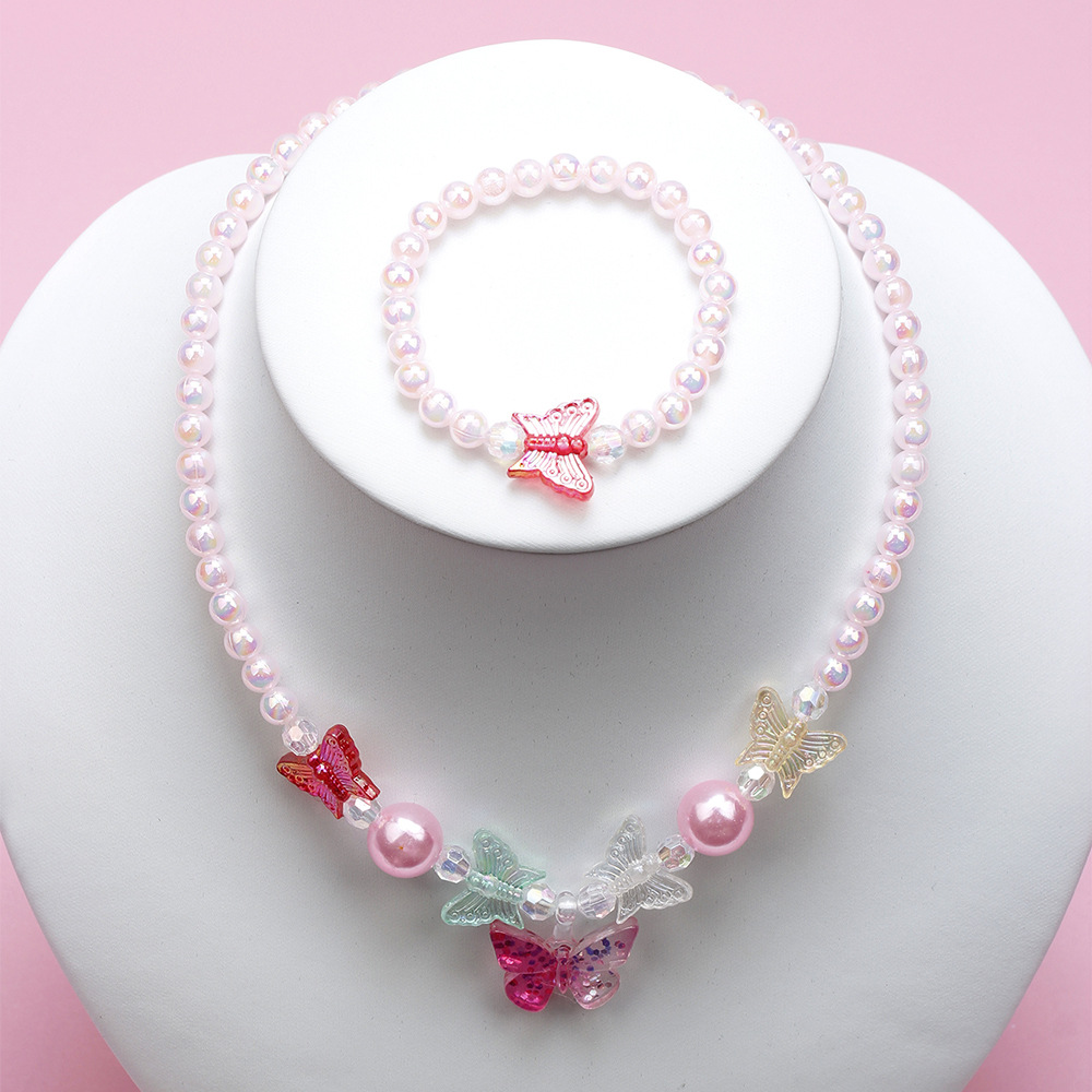 Conjunto de pulsera y collar dulce para niños, collar con cuentas coloridas de caramelo para niñas, joyería DIY al por mayor: Rojo oscuro