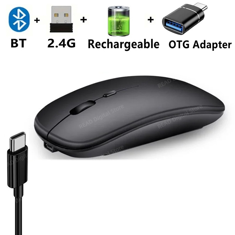 Draadloze muis Slanke Bluetooth-compatibele 2.4G computermuizen Draagbare oplaadbare / batterij Draadloze muis voor iPad Laptop Desktop: Paars