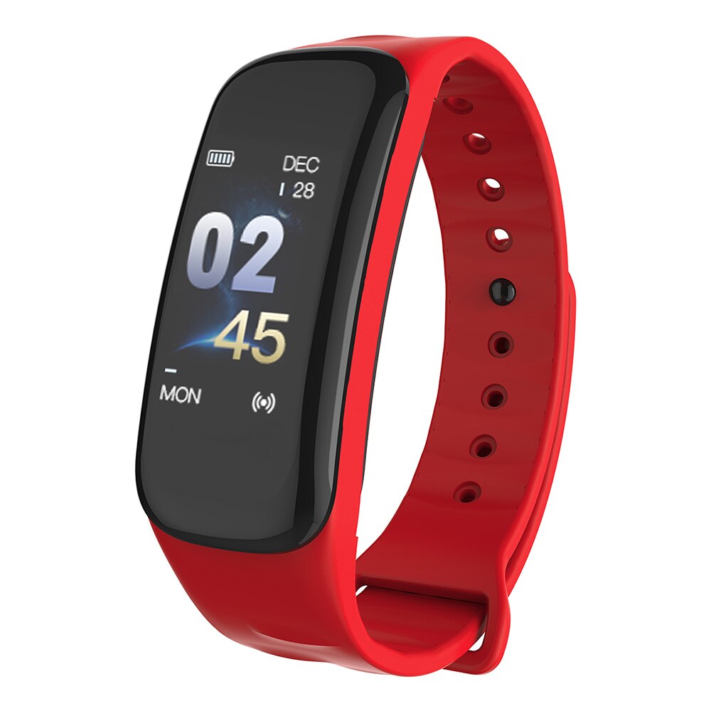 Smart band Blood pressure measure Color OLED Screen C1 plus Fitness tracker Heart rate monitor Waterproof Smartband Watch Sport: Red