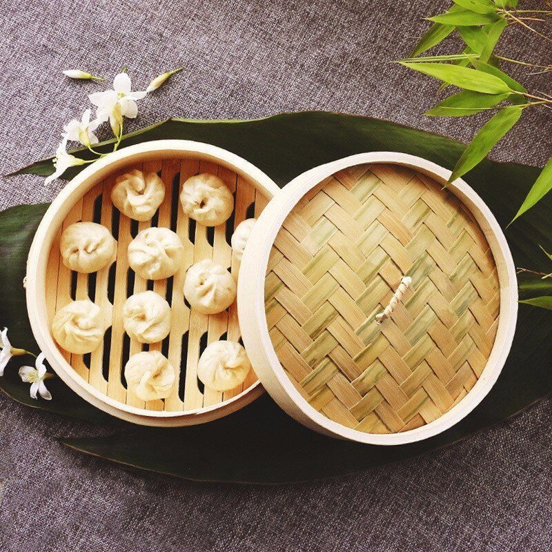Ett bur eller lokk matlaging bambus dampkoker for fisk ris grønnsak snack kurv sett kokeverktøy dumpling steamer 5 stk steamer matter