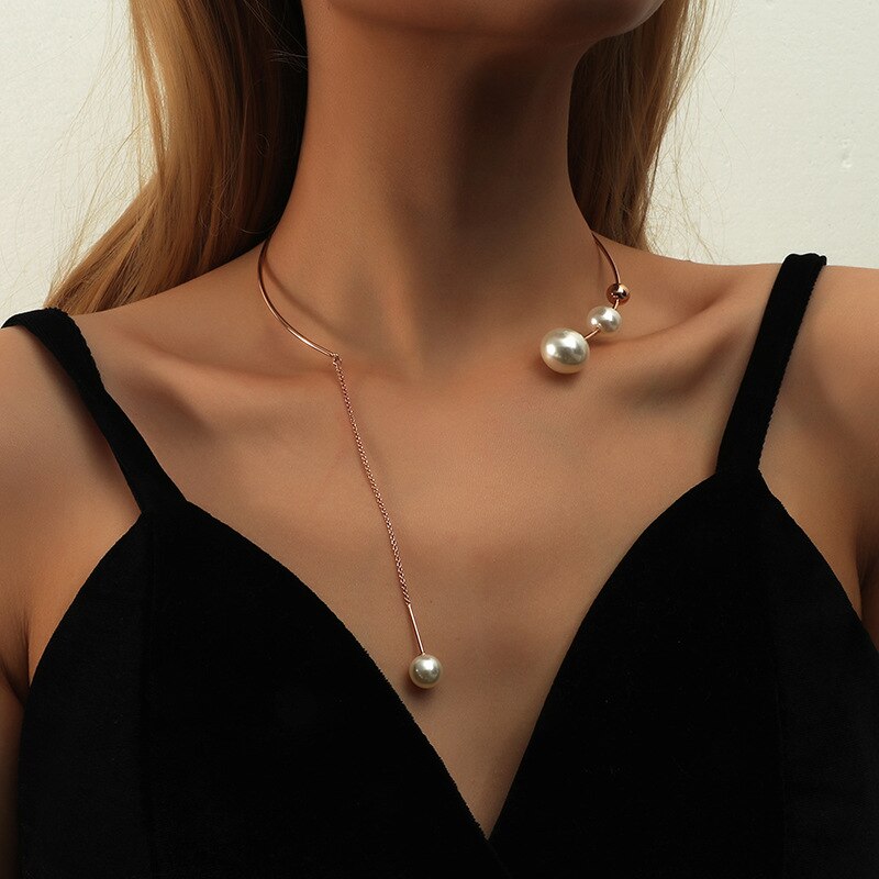 Pearl Clavicle Chain Choker Necklace for Women Rhinestone Tassel Pendant Wedding Party Statement Girls Collar: Pearl Choker 3