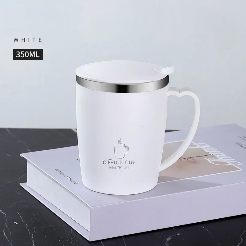 350ml Vacuum Cup Portable Mug Insulated Cup for Outdoor Traveling Double Wall Stainless Steel Coffee Cup with Handle and Lid Cia: WHITE