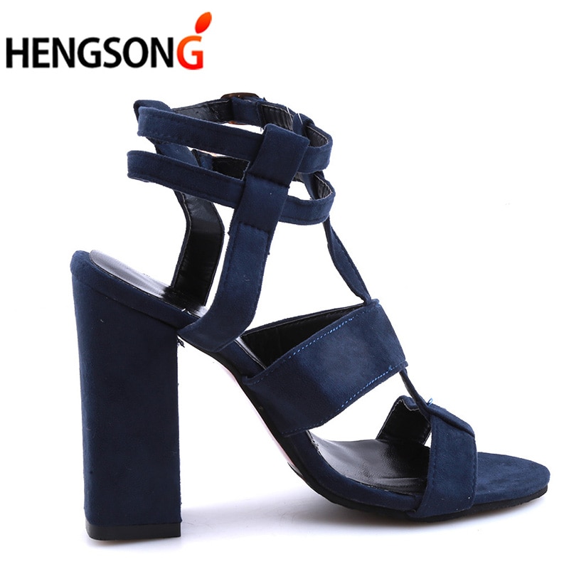 Parkside Wind Wildleder Leder Mädchen Sandalen Marine Ferse Party hoch Fersen Schnalle Schuhe Frau khaki Sandalen Knöchel Gurt Fersen 10,5 cm