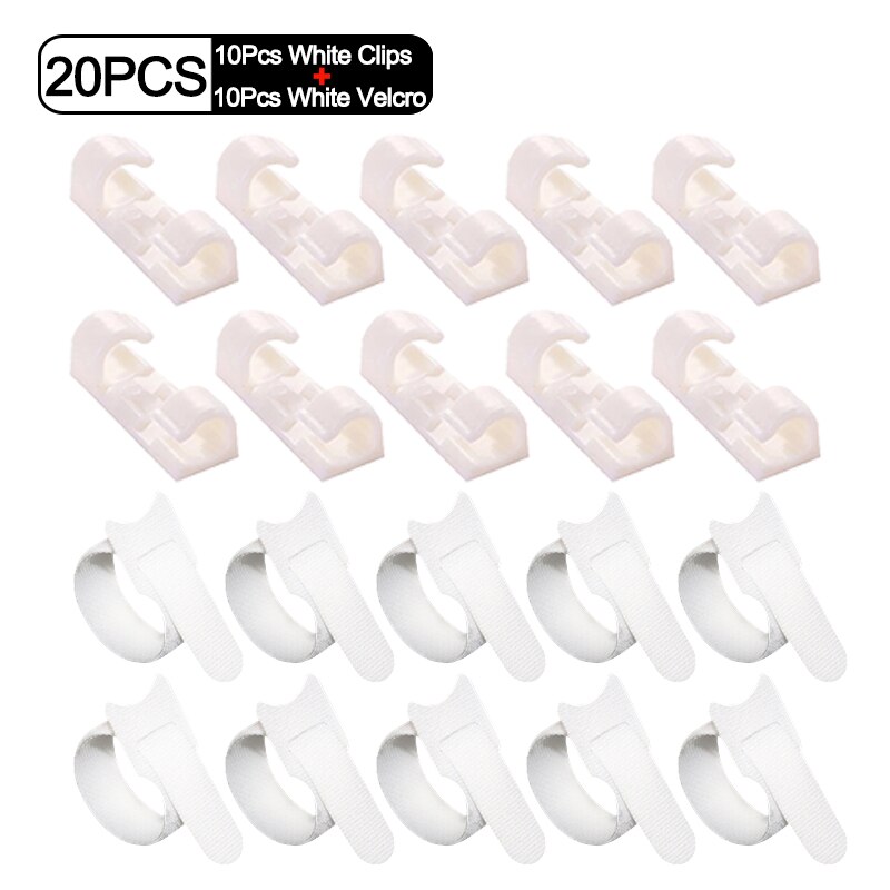 Universal Cable Organizer Clips Cable Management Desktop &amp; Workstation Wire Manager Cord Holder USB Charging Data Line Winder: C White