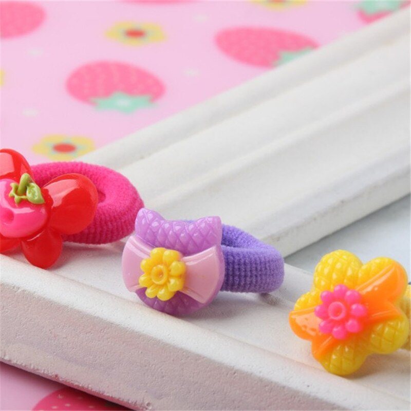 20PCS/Lot Little Girls Cartoon Elastic Hair Band Candy Color Hair Rope Kid Resin Headband Children Hair Accessories Tie Gum