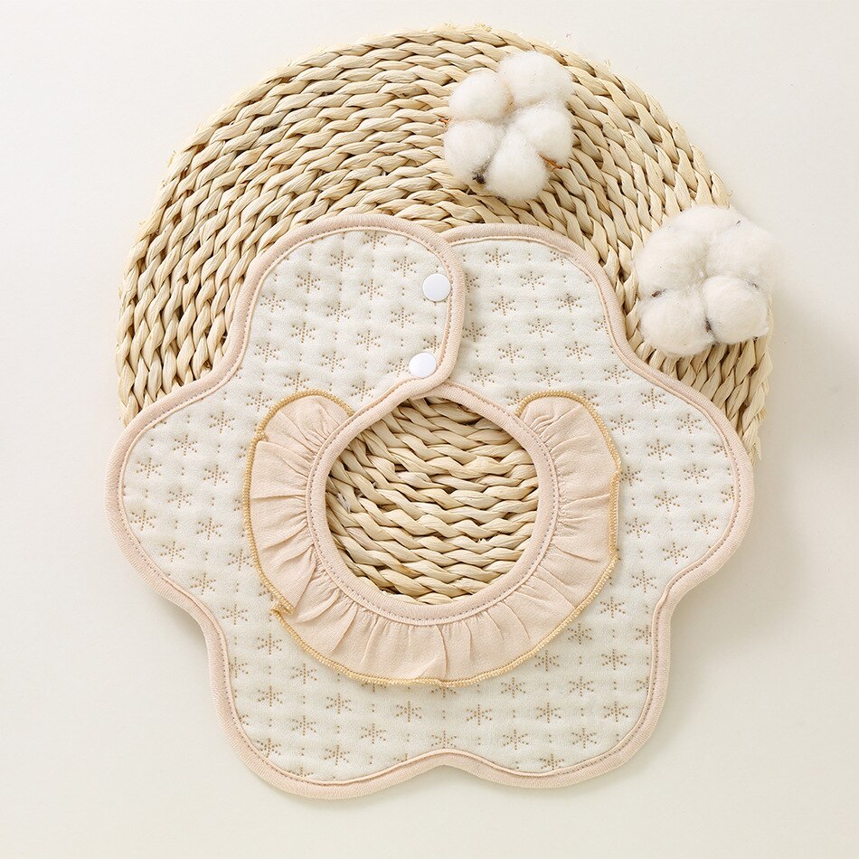 Baby Solid Color Petal Bibs Soft Cotton Burp Cloths Saliva Towel for Newborn Infant Toddler Baby Accessories Baby Feeding Stuff: coffee snowflake