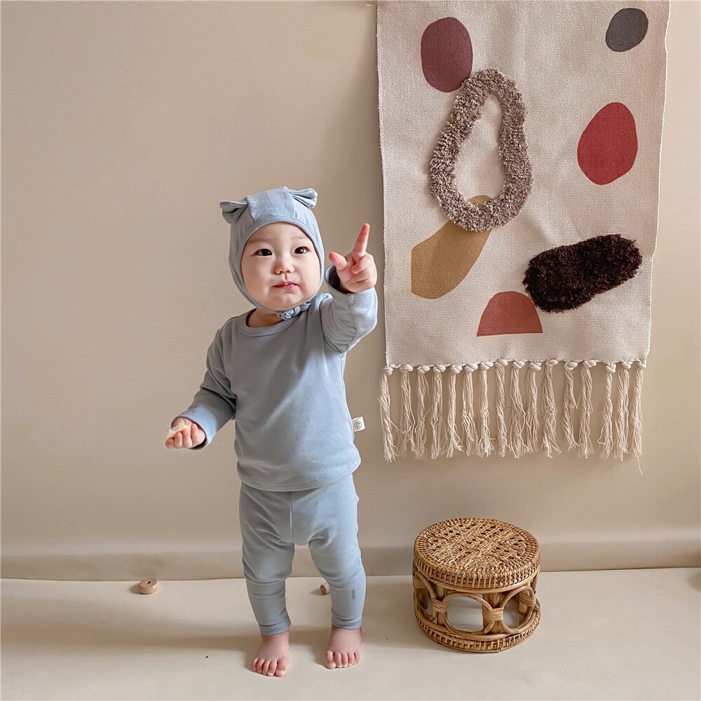 Milancel Lente Baby Kleding Set Solid Meisjes Binnenshuis Kleding Pure Kleur Jongens Sleeper Slijtage