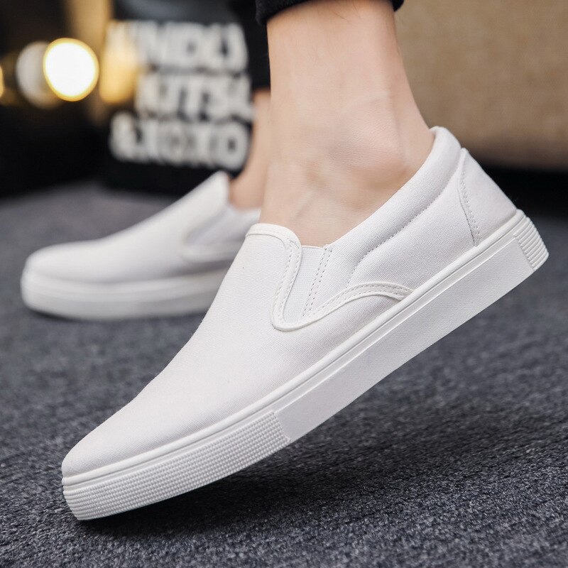 Summer Mens Canvas Shoes Casual Loafers Men Slip On Flats Breathable Comfortable Driving Shoes Flat Male Walking Sneakers White