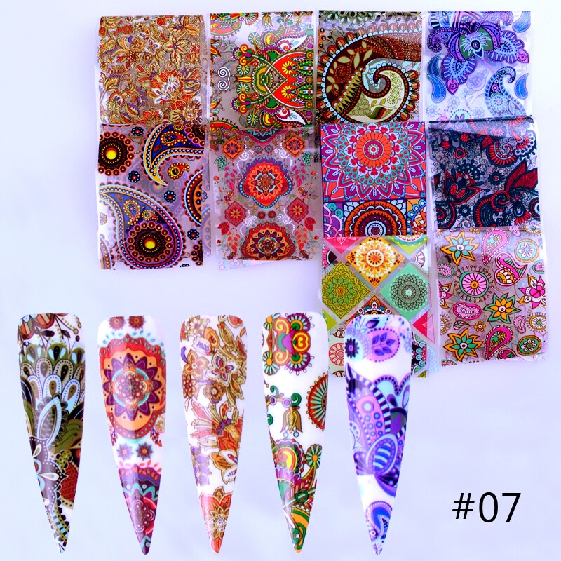 10pcs Nail Foil Polish Stickers Mix Flower Leopard Transfer Foil Nails Decal Sliders For Nail Art Decoration Xmas Designs: 07