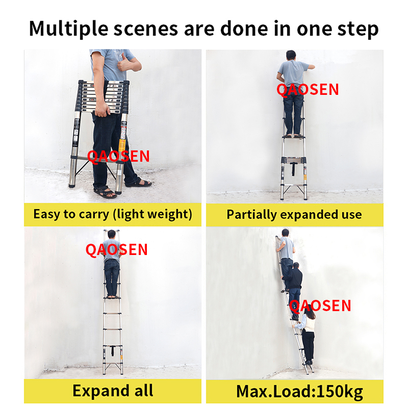 2.3m Stainless Steel Single Telescopic Ladder with Hook