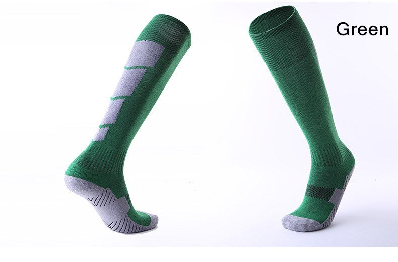 Mænd kvinder sportsfodboldstrømper knæhøjt kompressionshåndklæde slidbestandigt åndbare leggings strømpe fodboldsok: Grøn