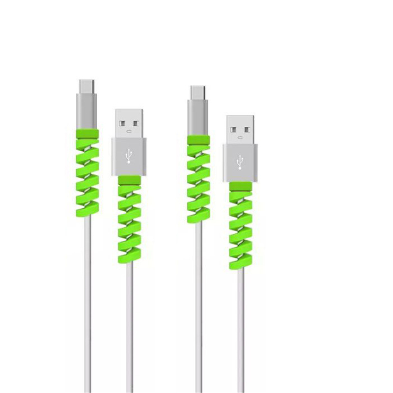 6 stks/set Spiraal Siliconen USB Data Kabel Protector Draad Cover Gegevens Charger Lijn Beschermhoes Dier Kabel Protector ochraniacz na kabel cable bites usb cable protector kabel beschermer: green 6pcs