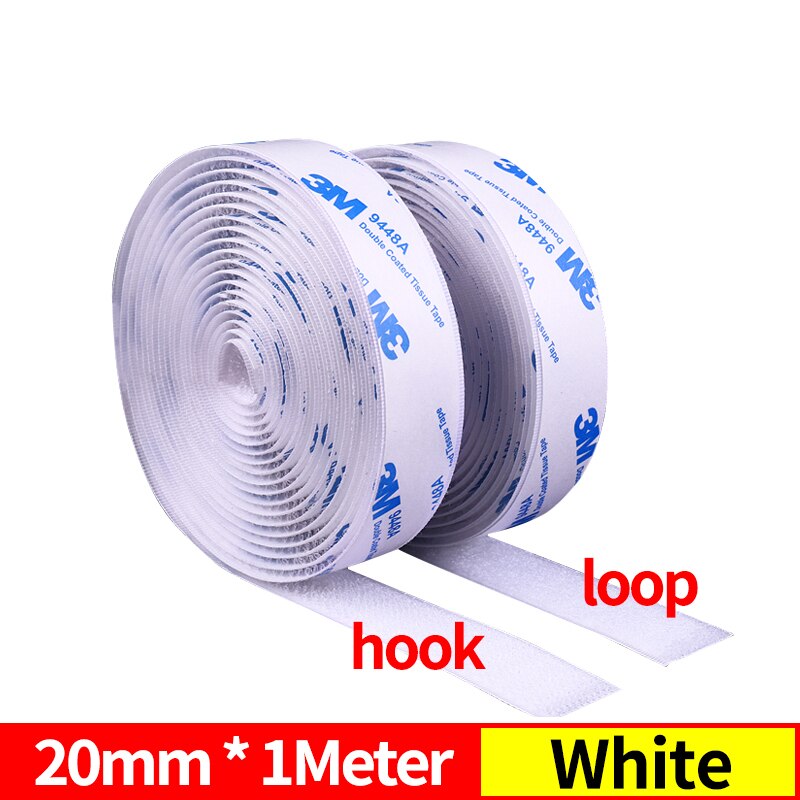 Velcros-adhesivo de nailon con cinta ajustable, gancho y bucle, pegamento fuerte, 20/25/30/50mm, cinta autoadhesiva: 20mm  white