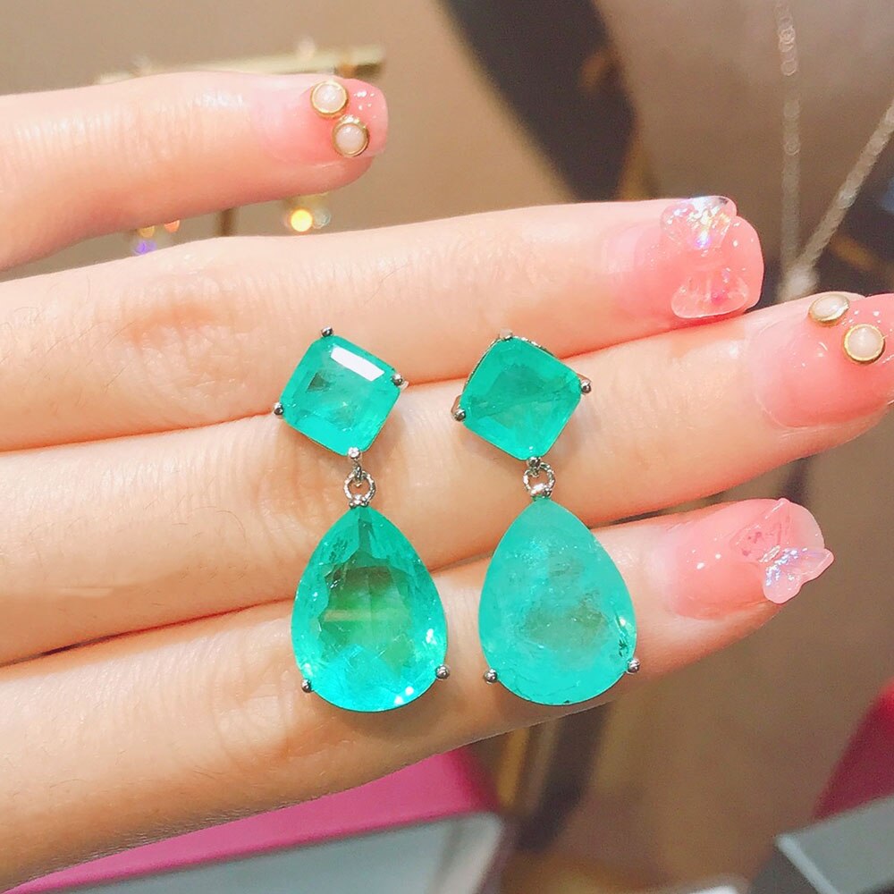 Trendsmykker sølvfargede smaragd bryllupsøreringer for kvinner simulering paraiba turmalinørering festsmykker: Grå