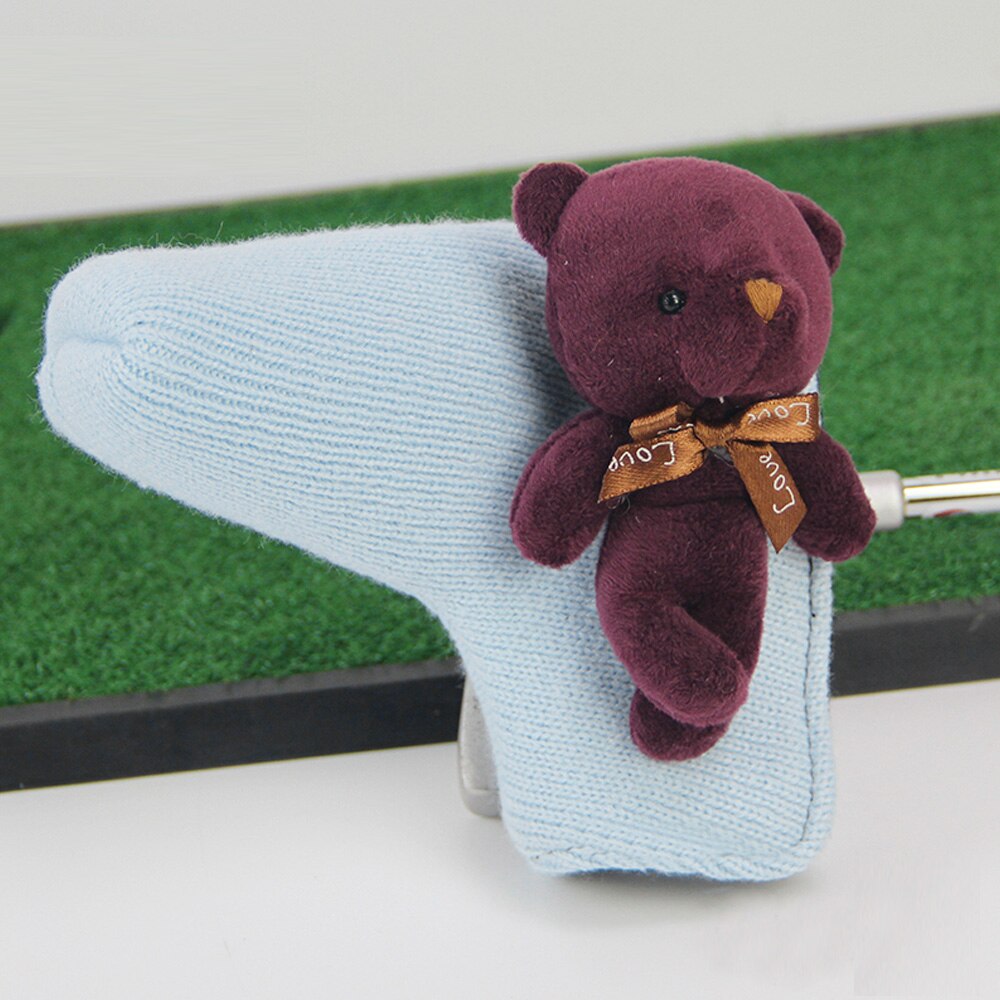 1 st standardstorlek golf putter headcover stickad söt björn golf club head lock golf putter ärm tillämplig på de flesta putters: Himmelsblå