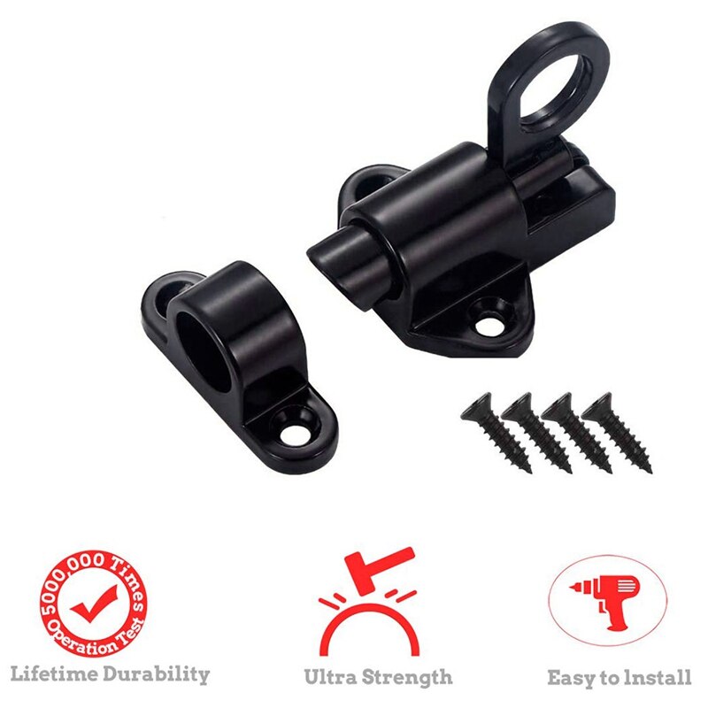 Aluminum Alloy Security Automatic Window Gate Lock Spring Bounce Door Bolt Latch, Black