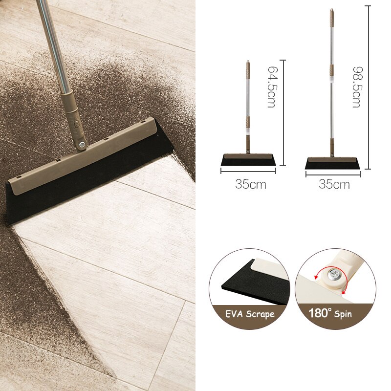 Floor Scraper Long Handle 180 Degrees Rotatable Mop Broom Floor Glass water Dust Wiper Floor Scraper Cleaning Tools for bathroom: Khaki